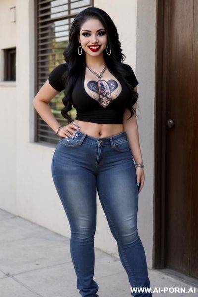 Mexican, chola,, nerd, hourglass figure, wearing band shirt - ai-porn.ai - Mexico on pornintellect.com