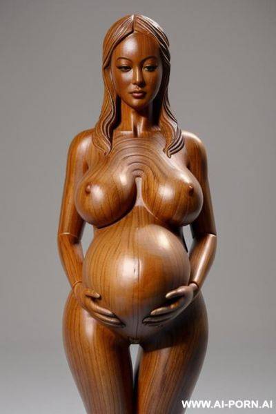 (((wooden statue woman totally naked))), ((looking at the camera)), ((eyes contact)), full body view, ((massive hips)), huge curves, huge cleavage, legs open, (pussy visible), ((no panties)) - ai-porn.ai on pornintellect.com