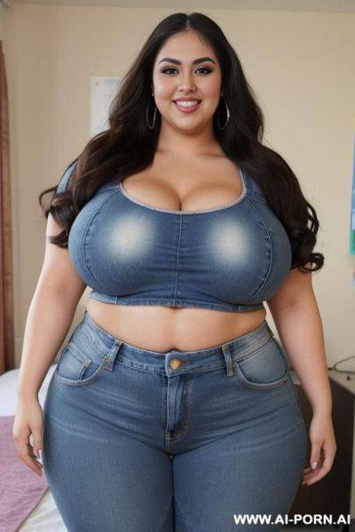 Mexican, chicana, super wide hips, high rise jeans, band shirt, nerd, extra thicc, happy, pear shaped, eye contact, ssbbw, huge, physique, massive thighs - ai-porn.ai - Mexico on pornintellect.com