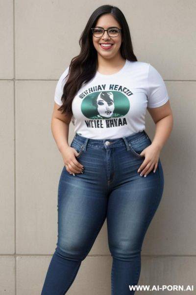 Mexican, chicana, super wide hips, high rise jeans, band shirt, nerd, extra thicc, happy, pear shaped - ai-porn.ai - Mexico on pornintellect.com