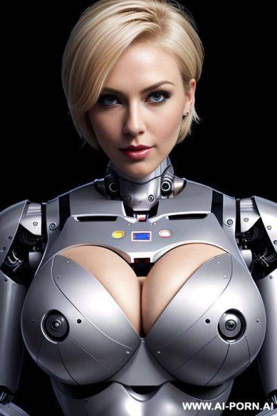 Robot superwoman, short blonde hair, fully robotic body, athletic body, (huge robotic tits:1.3) - ai-porn.ai on pornintellect.com