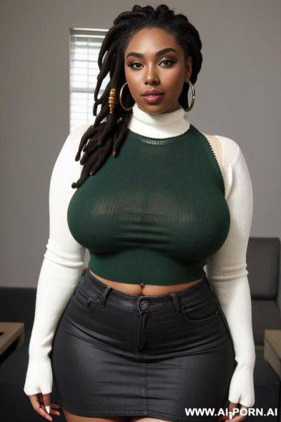White crop top sweater, short jeans skirt - ai-porn.ai on pornintellect.com