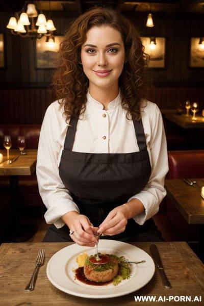 Pretty danish sister, full bodied, slightly chubby, round cheeks, pretty face, big brown eyes, pretty make up, beautiful skin, long curly hair, auburn brown hair, photo realistic, huge breasts, wide hips, big ass. ((keep face)) ((keep body)) - ai-porn.ai - Denmark on pornintellect.com