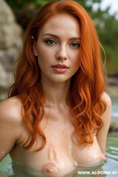 (keep face) (seductive lady) (field) (summer) (makeup) (looking into camera) (oily wet skin) (long wavy ginger hair) - ai-porn.ai on pornintellect.com