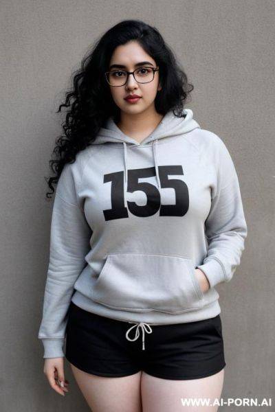 Pale skin, cute, beautiful, indian girl, round glasses, shorts, chubby, navel, hoodie - ai-porn.ai - India on pornintellect.com