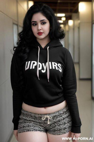 Pale skin, cute, beautiful, indian , shorts, chubby, navel, hoodie - ai-porn.ai - India on pornintellect.com