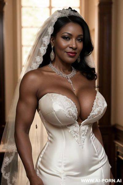 Flash pussy, (((black ethnicity))), (((extremely dark skin))), (((grandmom))), no bra, (((hairy pussy))), (((very long strong voluminous hair))), (((oversized boobs))), (((gigantic breasts))), (((gigantic saggy - ai-porn.ai on pornintellect.com
