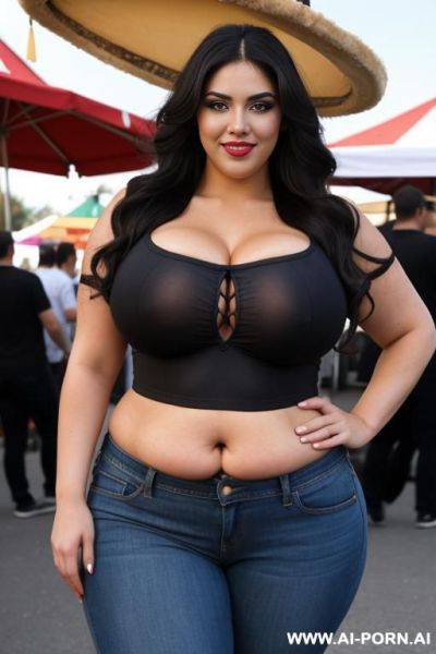 Supermodel, mexican, long hair, bimbo, high rise jeans, tight shirt, extra thicc, gordita, bbw - ai-porn.ai - Mexico on pornintellect.com