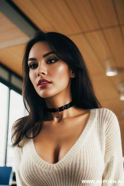 Woman, downblouse, sweater, classroom, low angle shot, choker on neck, , , - ai-porn.ai on pornintellect.com