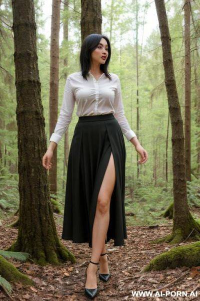 Woman panty remove in long skirt, forest - ai-porn.ai on pornintellect.com