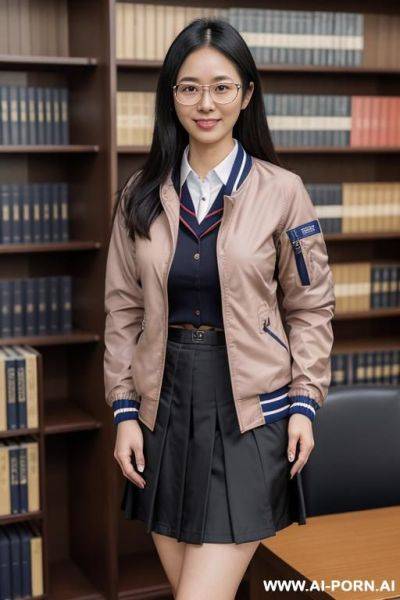 Pure woman，japanese sailor suit, glasses woman, standing in the library in a sailor suit black skirt and straight socks，shorth, short legs - ai-porn.ai - Japan on pornintellect.com