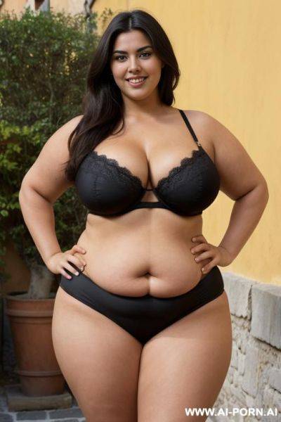 Brunette, supermodel, huge body, rotund hips, dark skin, hourglass physique, extra thicc - ai-porn.ai on pornintellect.com