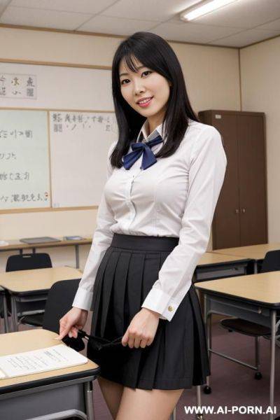 Japanese woman lifts her skirt to masturbate for teacher in class - ai-porn.ai - Japan on pornintellect.com