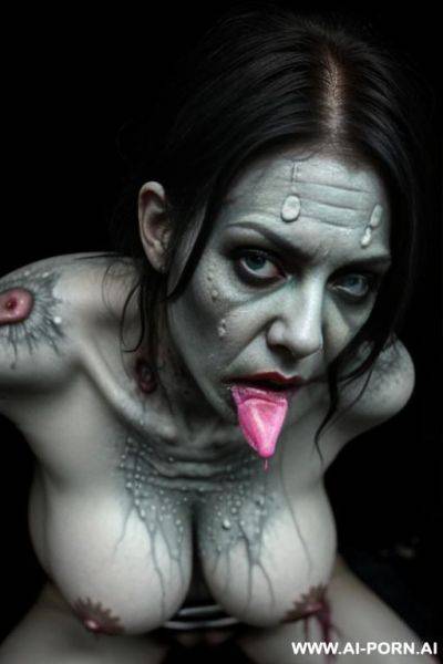 Zombie woman, pussy, mucus pussy, ugly grey veins skin, sticky substance from pussy, - ai-porn.ai on pornintellect.com
