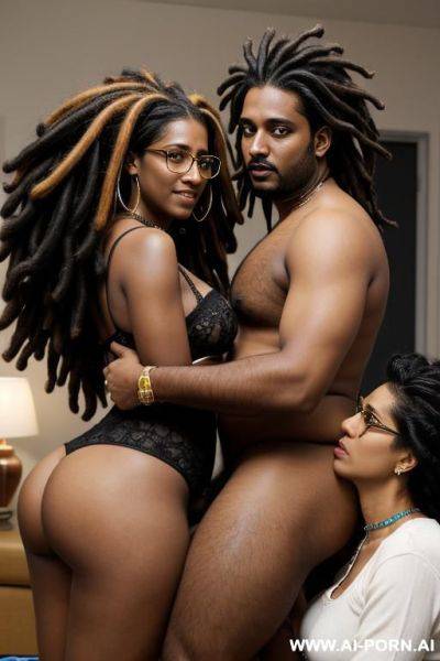 Black woman with dreads, indian nerd guy with afro, fucking, gystyle, big ass, black woman with dreads being fucked by a indian guy with a afro - ai-porn.ai - India on pornintellect.com