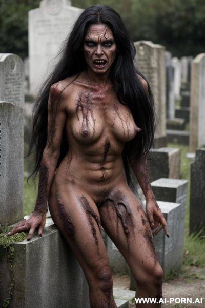 ((a female angry zombie, with sharp teeth)), (hairy armpits), very hairy pussy ((really hairy)) (((hairy more ever))) ((thick long hair on pussy)), (((super dirty body, extreme dirty, dirty face))), (extreme hairy) - ai-porn.ai on pornintellect.com