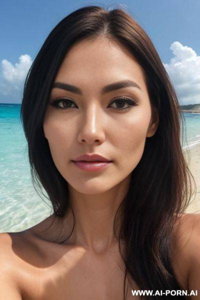 Man, beach, face with , hollow cheeks with ideally prominent cheekbones - ai-porn.ai on pornintellect.com