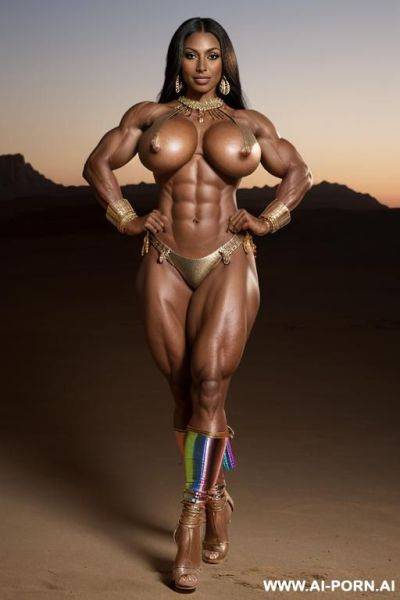 Very dark skin, tanlines, pierced navel, rings, long nipples,, large nipples, bracelets, large areolas, ((oversized boobs)), anklet, huge nipples, large nipples, large areolas, ((oversized bell-shaped - ai-porn.ai on pornintellect.com