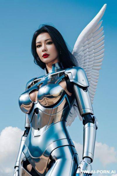 Angel cyborg robot metallic di colore waith and sky blue. - ai-porn.ai on pornintellect.com
