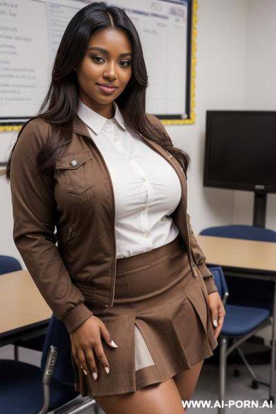 (1) ((brown skinned) woman) (busty (brown skinned) woman) (voluptuous) (curvy) ((brown skinned ) woman wearing a tight shirt) (big tits) ((brown skinned) woman wearing a short skirt) (thick thighs) (skin tone is brown) (ultra realistic) - ai-porn.ai on pornintellect.com