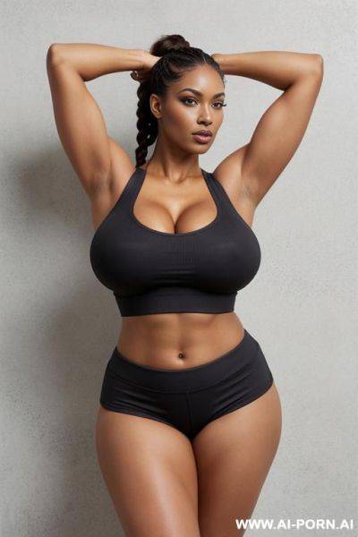 Sexy woman, thot, ultra thicc, bulked up thighs, tight shirt, extremely gigantic boobs, perfect eyes - ai-porn.ai on pornintellect.com