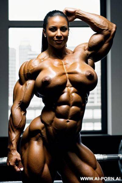 Massive female bodybuilder flexing her biceps - ai-porn.ai on pornintellect.com