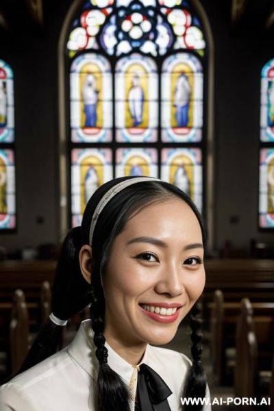 Chinese woman wearing a hijab. she is having sex in cowwoman position with a black man. he cums inside her. - ai-porn.ai - China on pornintellect.com