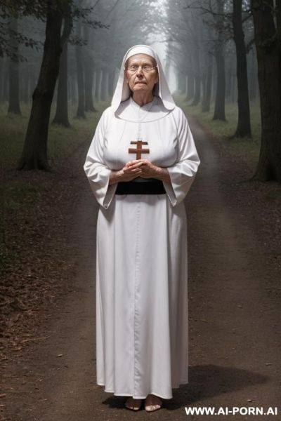 Granny (realistic grandma photo), on all four pose, praying, beautiful face, full body view - ai-porn.ai on pornintellect.com
