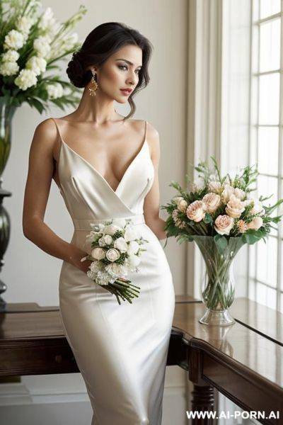 Classic and elegant:a woman exudes timeless poise, rned in refined details. her poised presence, flowing fabrics, and subtle beauty evoke sophistication and allure - ai-porn.ai on pornintellect.com