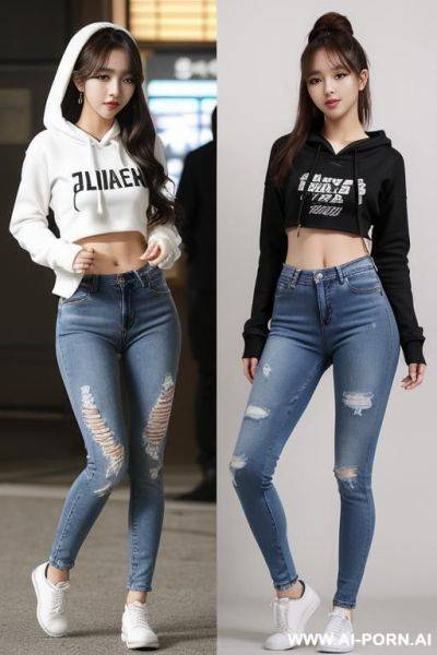 Jav, waist, hour glass figure, round firm breast, faces, high definition, hour glass shaped body, multiple women, two women, woman one on the left, woman two on the right, detailed faces, - ai-porn.ai on pornintellect.com