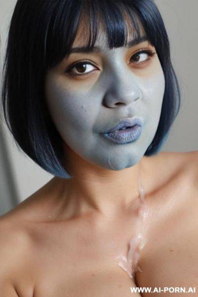 Blue skin, pregnant, bobcut. - ai-porn.ai on pornintellect.com