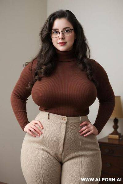 170s style. 172. 170s nerd 18 years old. huge natural breasts. vintage, retro. cutie babe face. turtleneck sweater. curvy, busty. american. trousers. simpleton. - ai-porn.ai - Usa on pornintellect.com