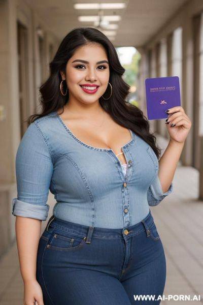 Holding an id card, supermodel, mexican, nerd, extra plump, pear shaped, holding license in her hand - ai-porn.ai - Mexico on pornintellect.com