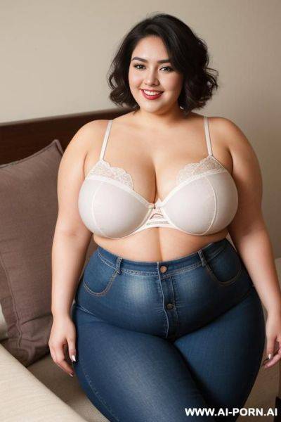 Mexican, supermodel, high rise jeans, very wide hips, pear shaped, extra thick, deliciously plump, big woman, bbw - ai-porn.ai - Mexico on pornintellect.com