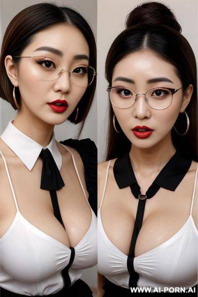 2 korean women with big eyeglasses, raised eyebrows, (((raised eyebrows))) (ahegao) (nice hair) (dress skirt) (((extremely beautiful))) (((full lips))) (hoop earrings) (hair accessories) (((hourglass figures))) ((very pretty clean faces)) (((2 women))) - ai-porn.ai - North Korea on pornintellect.com