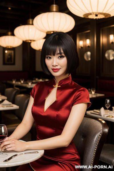 Red chinese split dress with collar and short sleeves - ai-porn.ai - China on pornintellect.com
