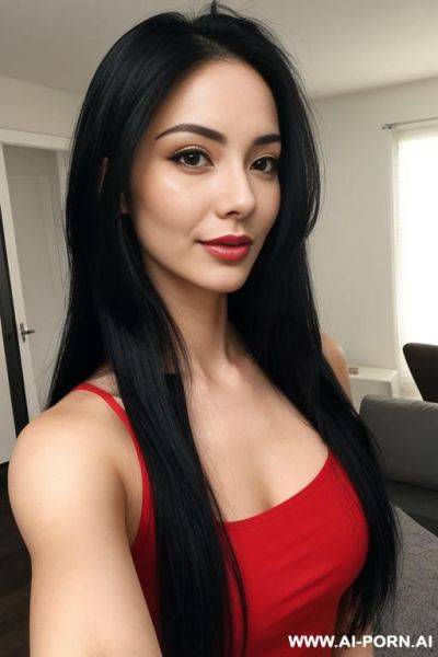 Woman long hair red top selfie - ai-porn.ai on pornintellect.com