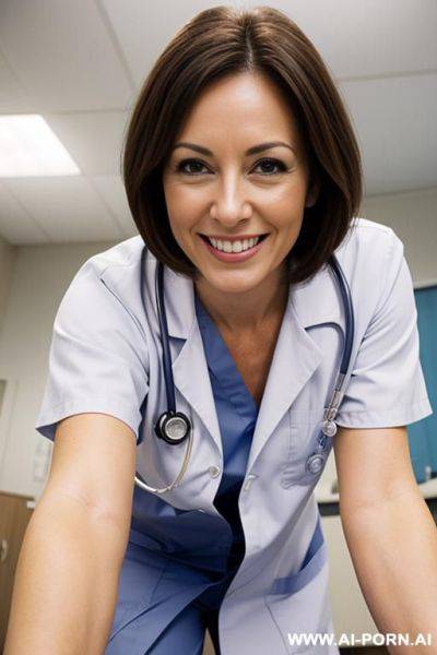 (nurse) (exam room) (close up) (smiling) (bending down) - ai-porn.ai on pornintellect.com