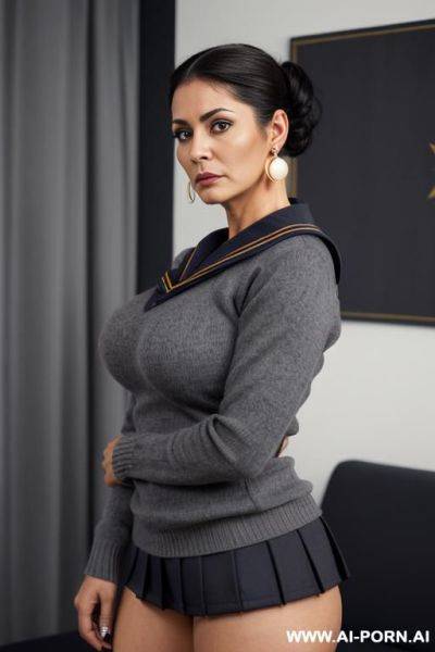 Scared, massive hips, huge boobs, hard nipples, tight see-through sweater, earings, necklace - ai-porn.ai on pornintellect.com