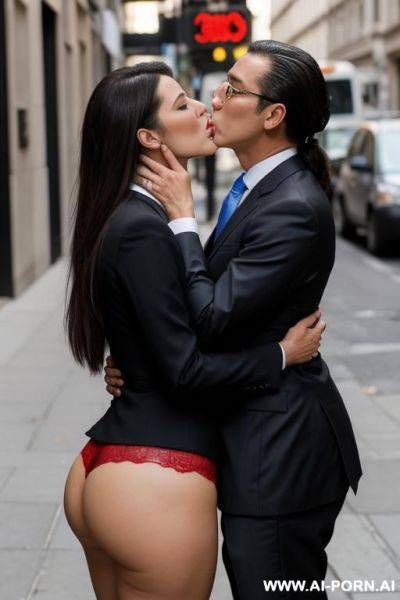 One accountant kissing a milf lawyer on the street - ai-porn.ai on pornintellect.com