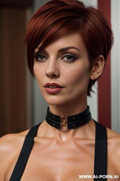 Toned woman. short pixie hair. choker. - ai-porn.ai on pornintellect.com