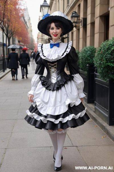 Dark hair large breast woman metallic frilly puffy ruffles mary poppins costume - ai-porn.ai on pornintellect.com