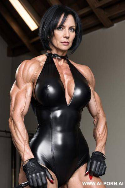 Milf, muscular, veins, vascular, biceps vein, forearm veins, fetish clothes, riding crop, no gloves, no sleeves, mid-length hair, domina, dominating, discipline, fetish, chains - ai-porn.ai on pornintellect.com