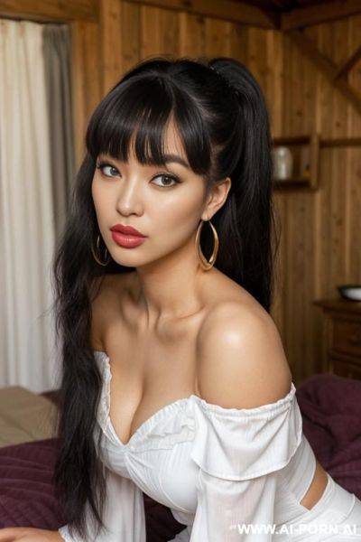 (((african+asian mixed race))) (hair accessory) (ahegao) (flowing hair) (((extremely beautiful))) (((full lips))) (shaped eyebrows) (submissive) (hoop earrings) (((hourglass figure))) ((very pretty clean face)) (sexy pose) - ai-porn.ai on pornintellect.com