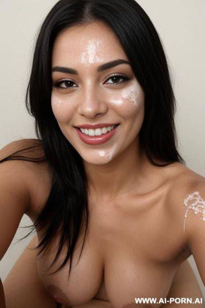 Black smiling naked with a lot of cum on face - ai-porn.ai on pornintellect.com