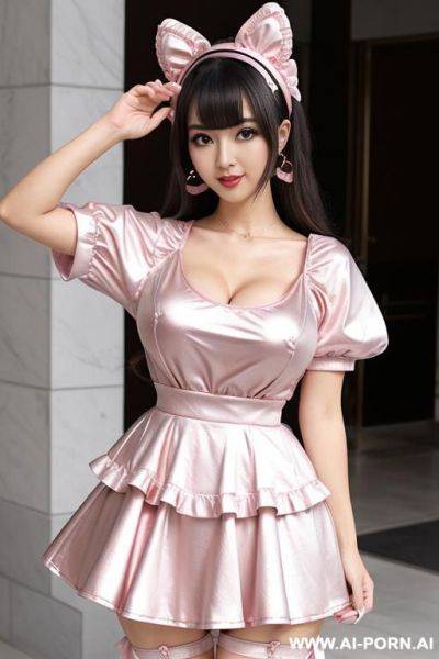 Large breast dark hair woman dress metallic pink - ai-porn.ai on pornintellect.com
