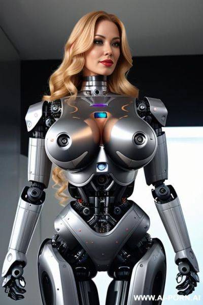 Sexy robo cop, long curly blonde hair, fully robotic body, (shapely fit body, huge robotic tits:1.3) - ai-porn.ai on pornintellect.com