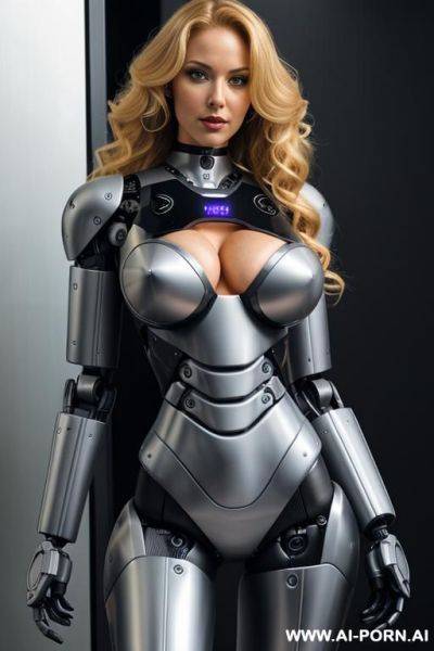 Sexy robo cop, long curly blonde hair, fully robotic body, (shapely fit body, huge robotic tits:1.1) - ai-porn.ai on pornintellect.com