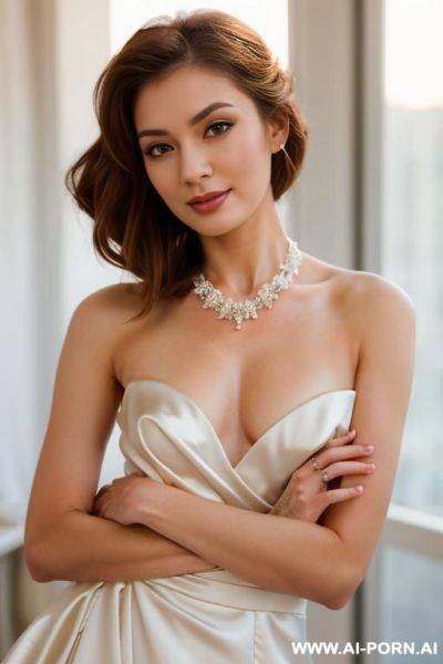 ((topless)), (belly button ring), (skimpy black venetian lace), (firm breasts), (perfect nipples), (perfect beautiful face), (necklace), (wide hips), (shapely thighs), (long silky hair), (overcast day), ((topless)) - ai-porn.ai on pornintellect.com