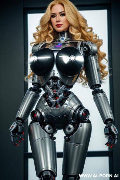 Sexy robo cop, long curly blonde hair, fully robotic body, (gigantic robotic tits:1.3) - ai-porn.ai on pornintellect.com